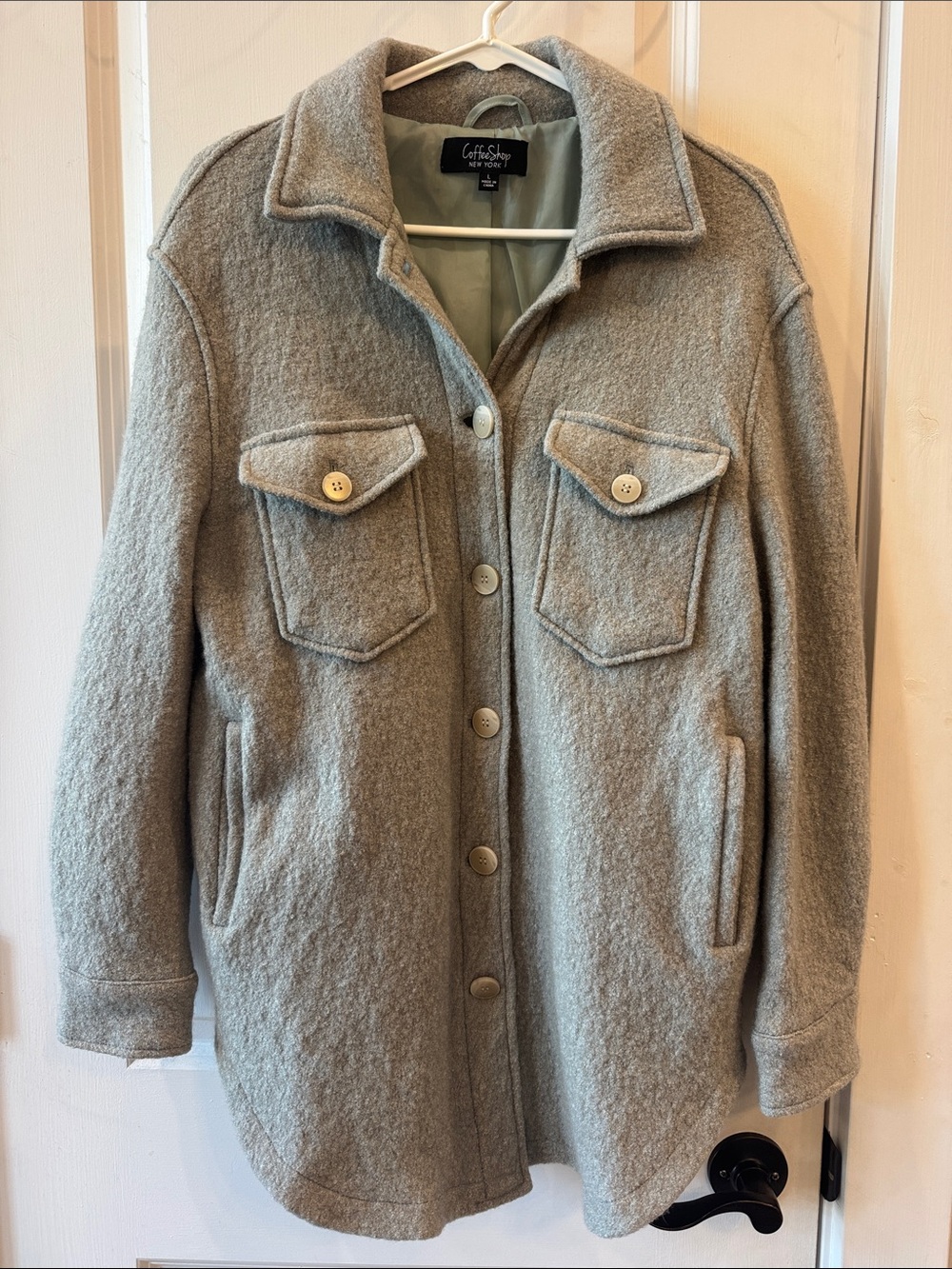 Coffee Shop Light Grey Wool Button-Up Shacket